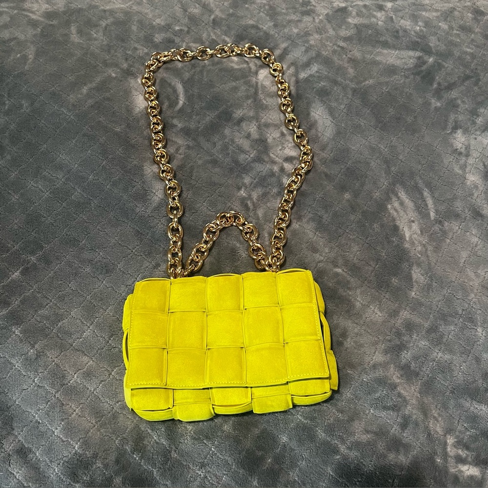 Cassette chain-embellished padded intrecciato leather shoulder bag